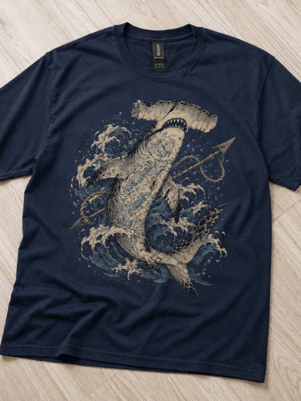 Gildan Navy Hammerhead Shark Graphic Tee